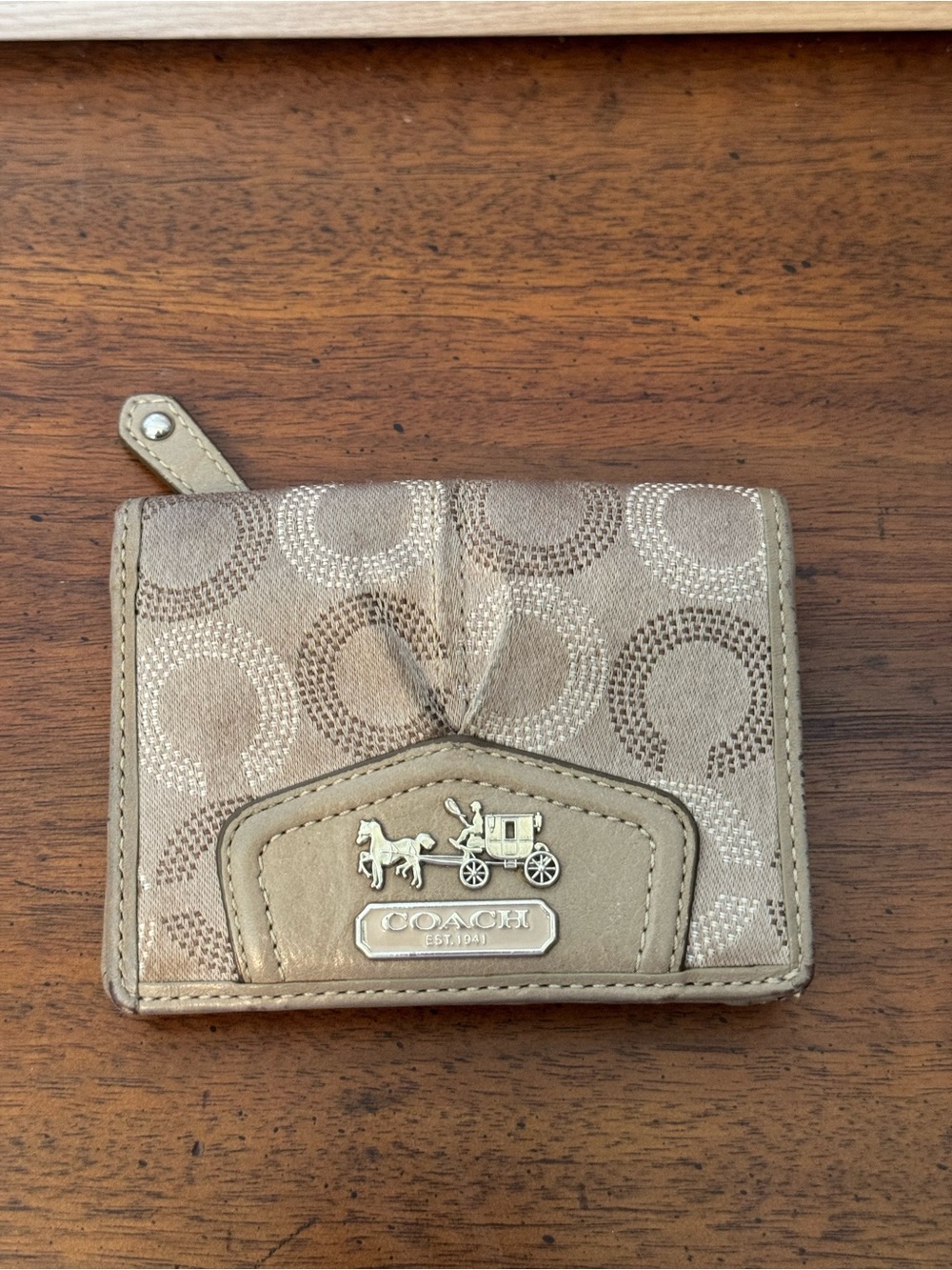 Coach Pink and Tan Leather Card Wallet with Silver Logo